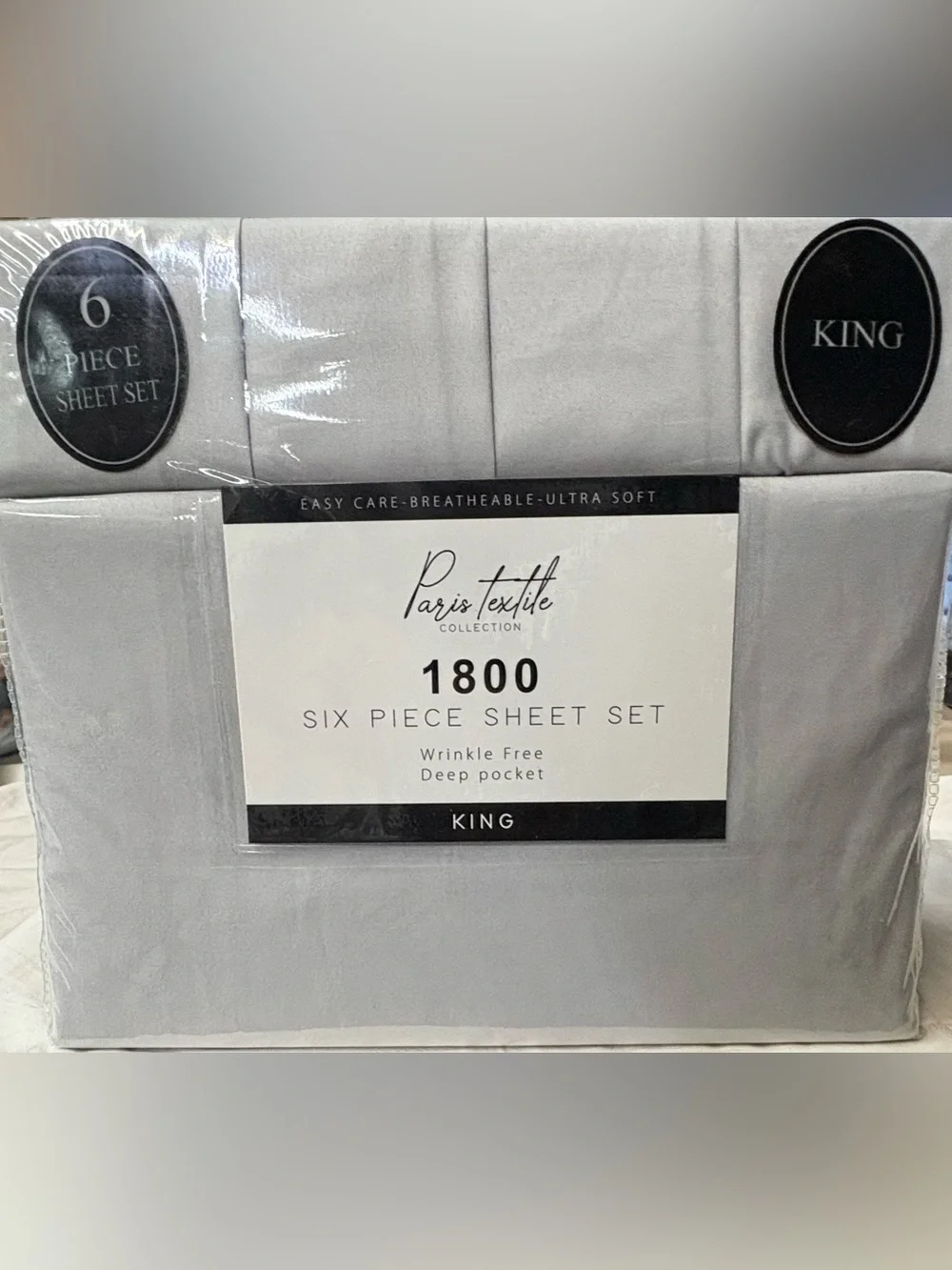 6pc king sheet set gray 1800 series deep pocket wrinkle free